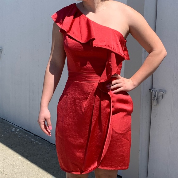 BCBG, BCBGeneration One Shoulder Ruffle Mini Dress - Picture 3 of 16